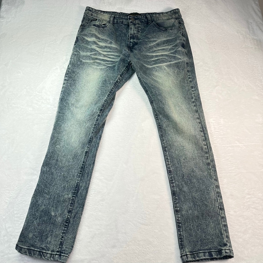 Rocawear Skinny‎ Jeans Mens 34x32 Blue Acid Wash Stretch Denim Streetwear - Picture 2 of 16